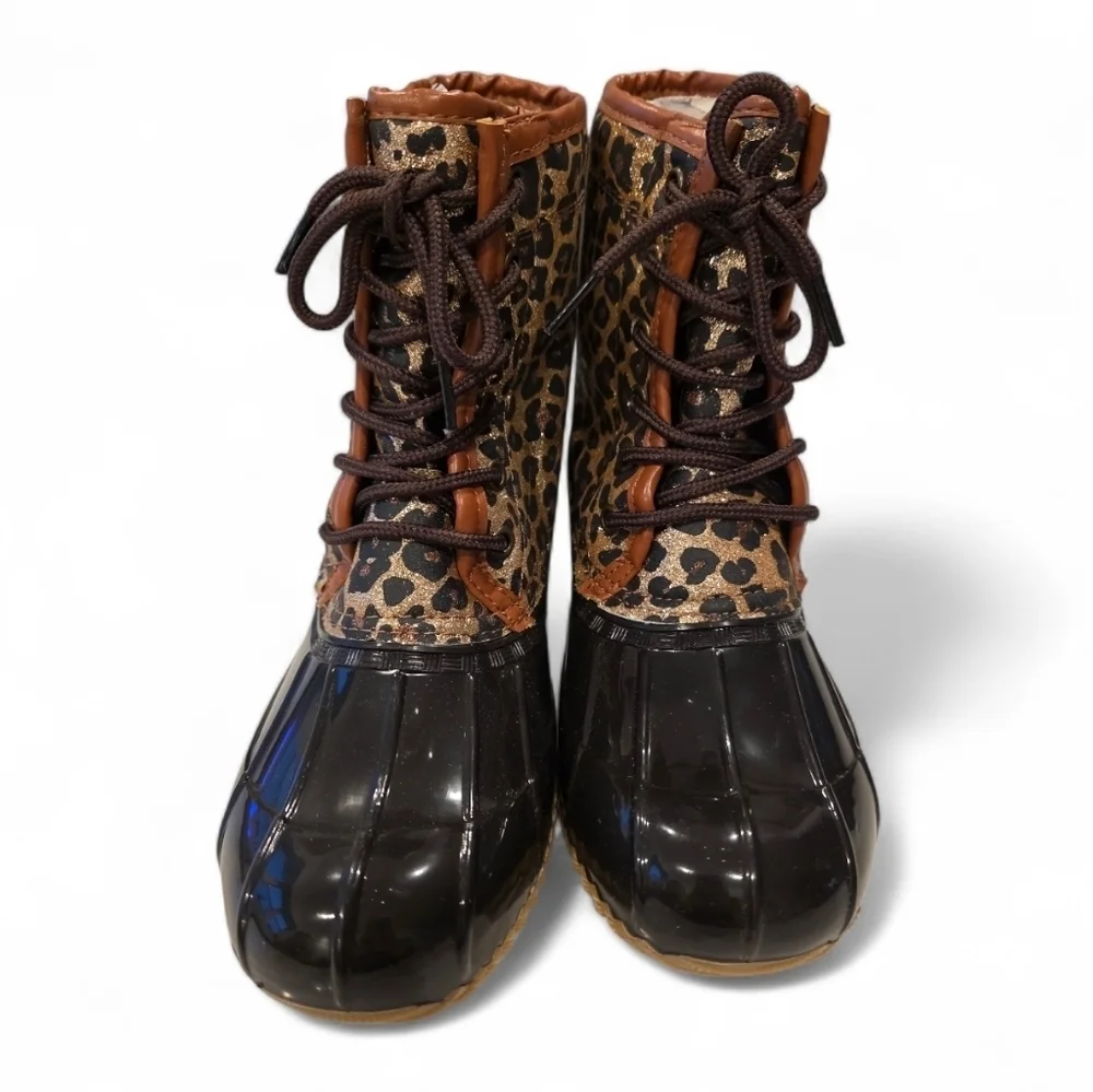 Sugar Women's Skylar Glitter Leopard Print Duck Boots Size 6